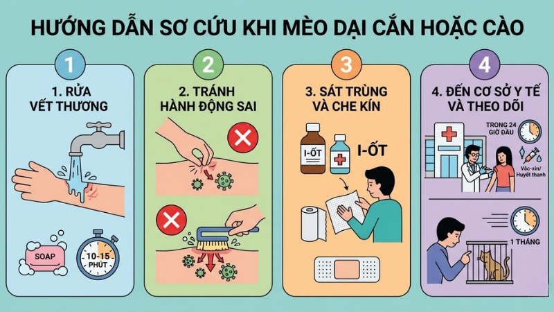 Hướng dẫn sơ cứu chuẩn y khoa khi bị mèo dại cắn hoặc cào