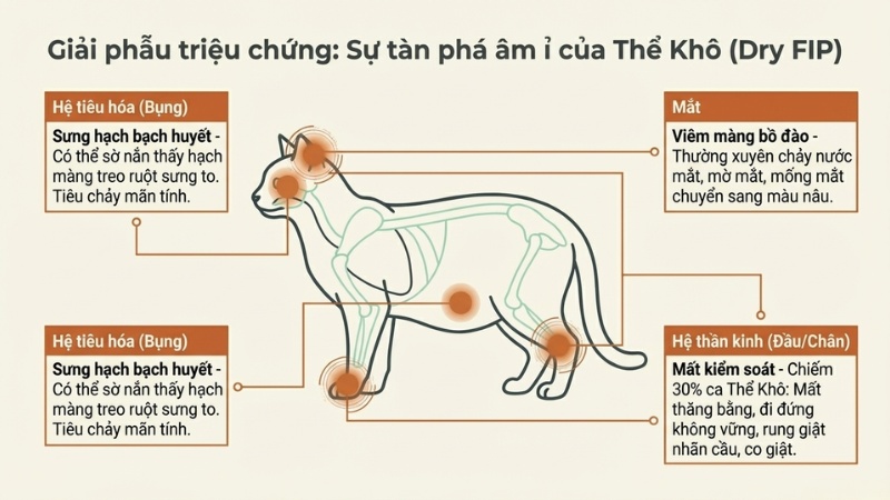 Các triệu chứng thường gặp khi mèo mắc FIP thể khô