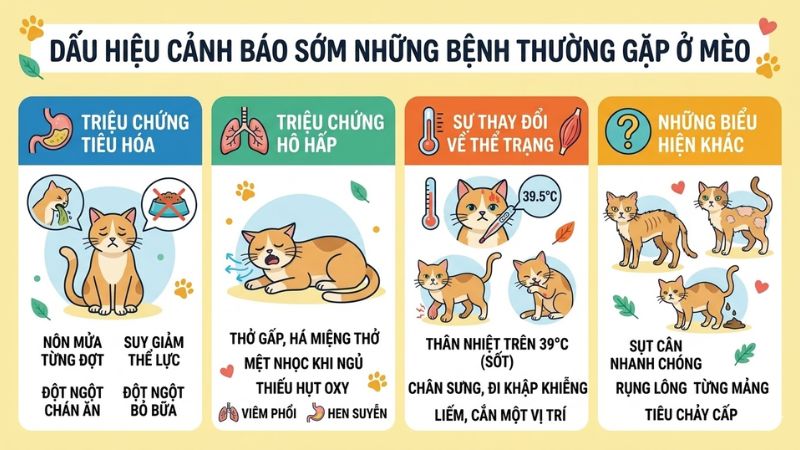 Dấu hiệu cảnh báo sớm những bệnh thường gặp ở mèo