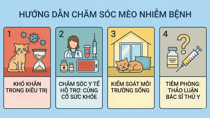 Hướng dẫn chăm sóc và điều trị hỗ trợ cho mèo nhiễm bệnh