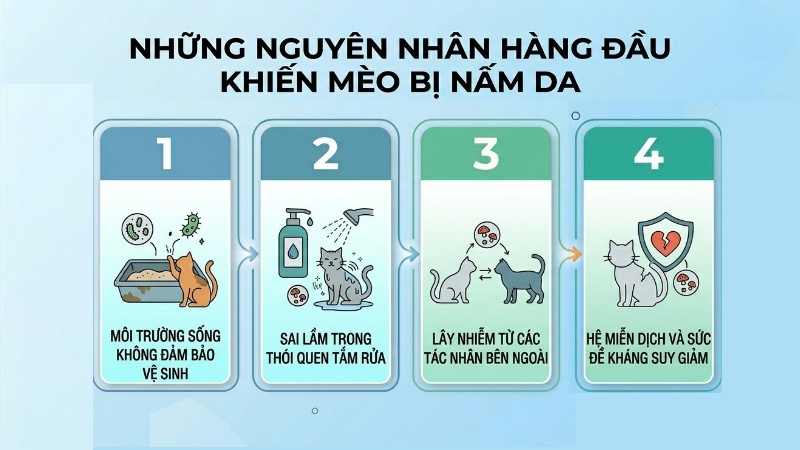 Những nguyên nhân hàng đầu khiến mèo bị nấm da