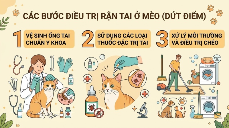 Hướng dẫn cách điều trị dứt điểm khi mèo bị rận tai