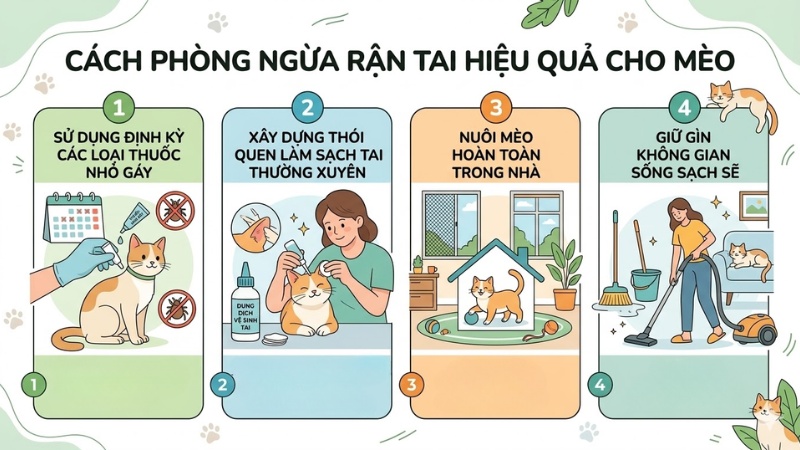 Cách phòng ngừa rận tai hiệu quả cho mèo