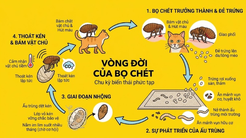 Các giai đoạn phát triển trong chu kỳ sống của bọ chét