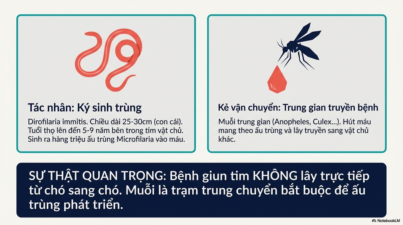 Bệnh giun tim phát sinh từ sự xâm nhập của một loại ký sinh trùng mang tên khoa học là Dirofilaria immitis