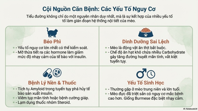 Nguyên nhân và những yếu tố nguy cơ khiến mèo bị tiểu đường