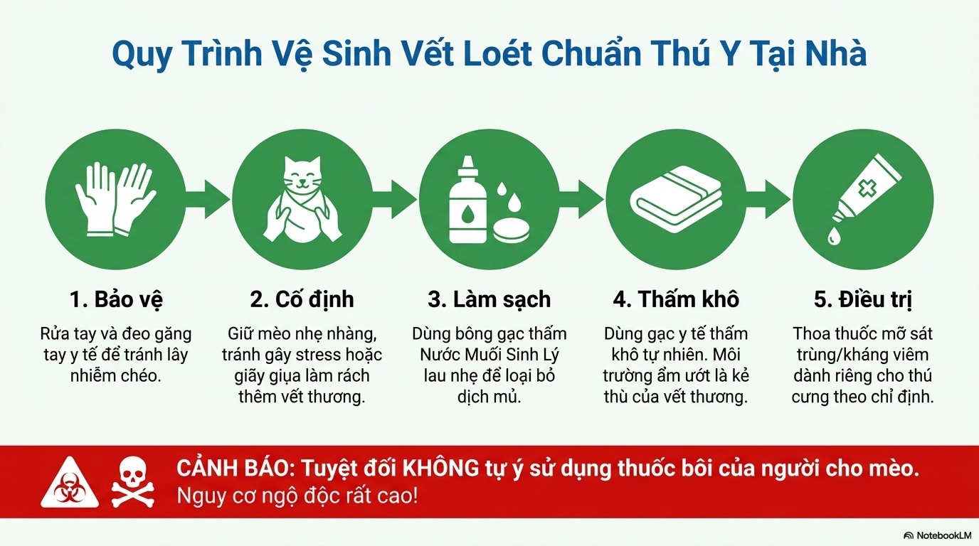 Quy trình vệ sinh vết lở loét tại nhà chuẩn thú y