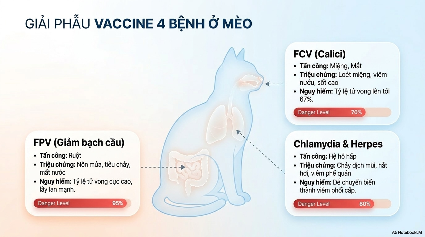Vacxin 4 bệnh cho mèo phòng ngừa được FPV, FCV, Chlamydia, Herpes